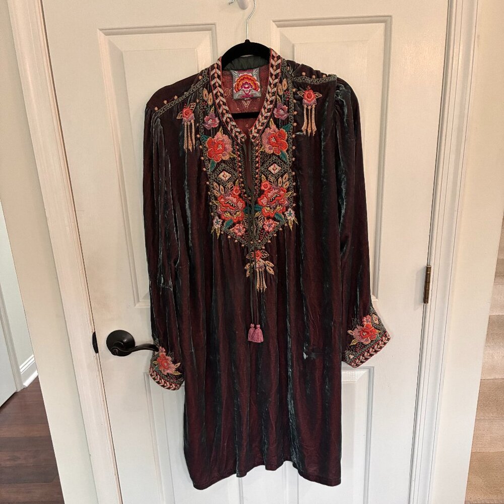 Johnny Was Dress Green Velvet Dress XL